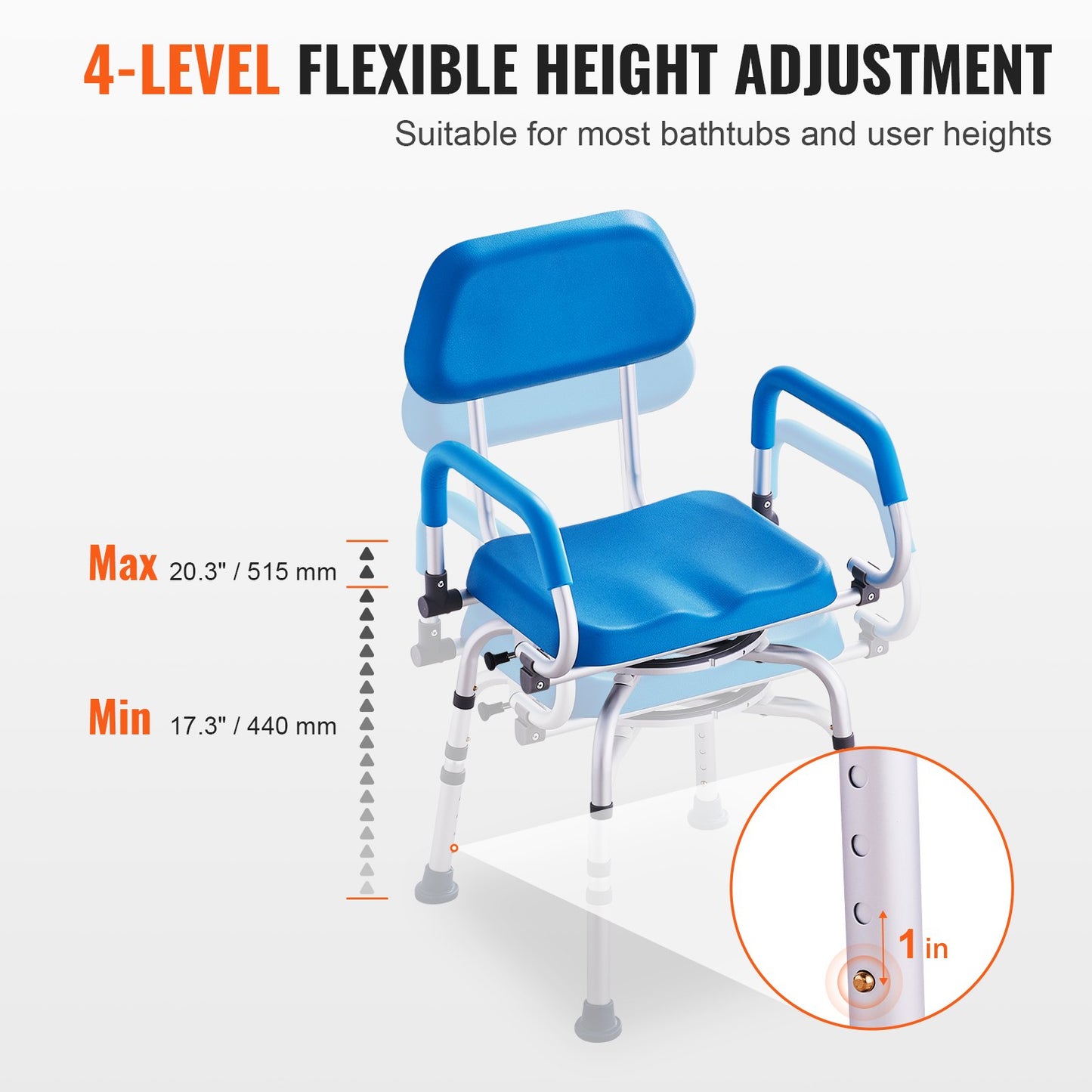 Swivel Shower Chair 360 Degree, Adjustable Shower Seat with Pivoting Arms & Padded Bath Seat for Inside Shower or Tub, Non-Slip Rotating Bathtub Chair for Elderly Disabled, 300LBS Capacity - Image 5