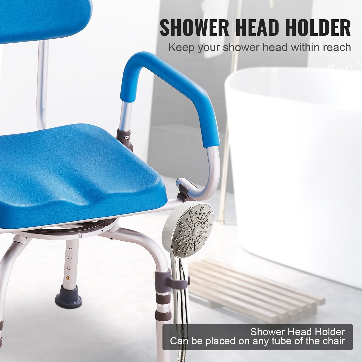 Swivel Shower Chair 360 Degree, Adjustable Shower Seat with Pivoting Arms & Padded Bath Seat for Inside Shower or Tub, Non-Slip Rotating Bathtub Chair for Elderly Disabled, 300LBS Capacity - Image 6