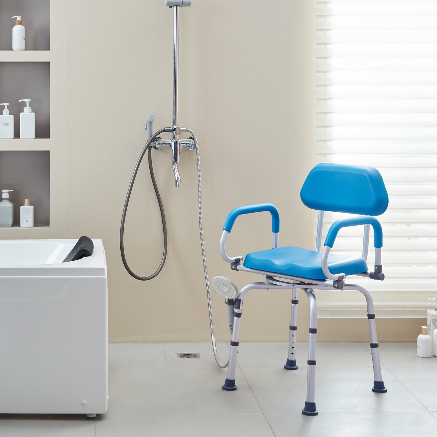 Swivel Shower Chair 360 Degree, Adjustable Shower Seat with Pivoting Arms & Padded Bath Seat for Inside Shower or Tub, Non-Slip Rotating Bathtub Chair for Elderly Disabled, 300LBS Capacity - Image 8