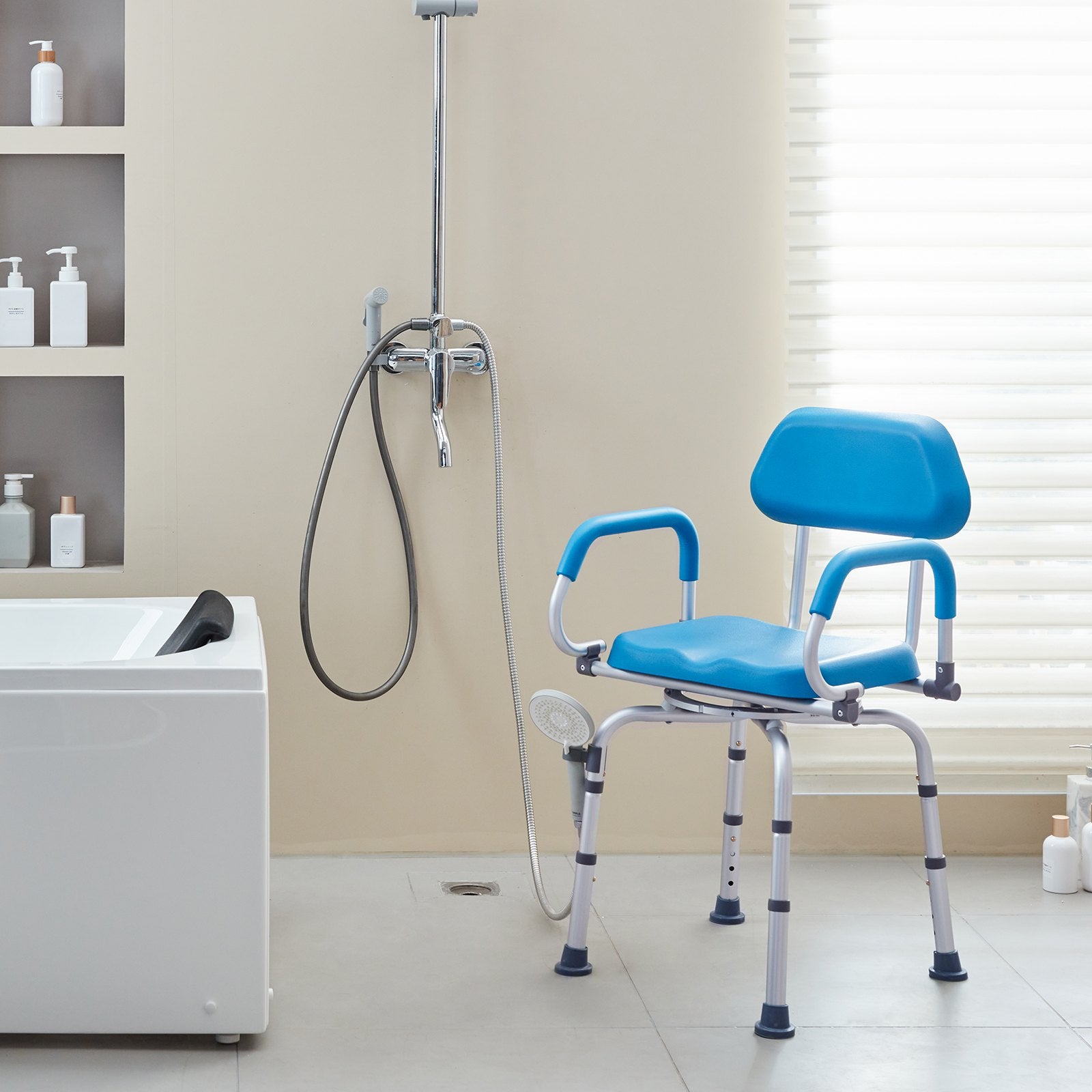 Swivel Shower Chair 360 Degree, Adjustable Shower Seat with Pivoting Arms & Padded Bath Seat for Inside Shower or Tub, Non-Slip Rotating Bathtub Chair for Elderly Disabled, 300LBS Capacity - Image 8