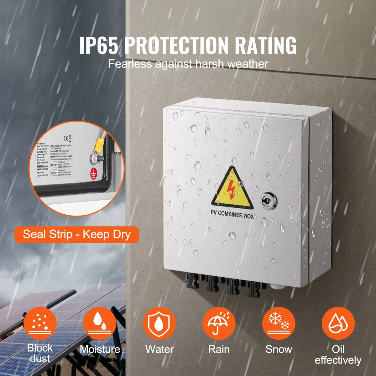 PV Combiner Box, 4 String, Solar Combiner Box with 15A Rated Current Fuse 63A Circuit Breaker Lightning Arrester and Solar Connector, Steel Case for On / Off Grid Solar Panel System, IP65 - Image 4