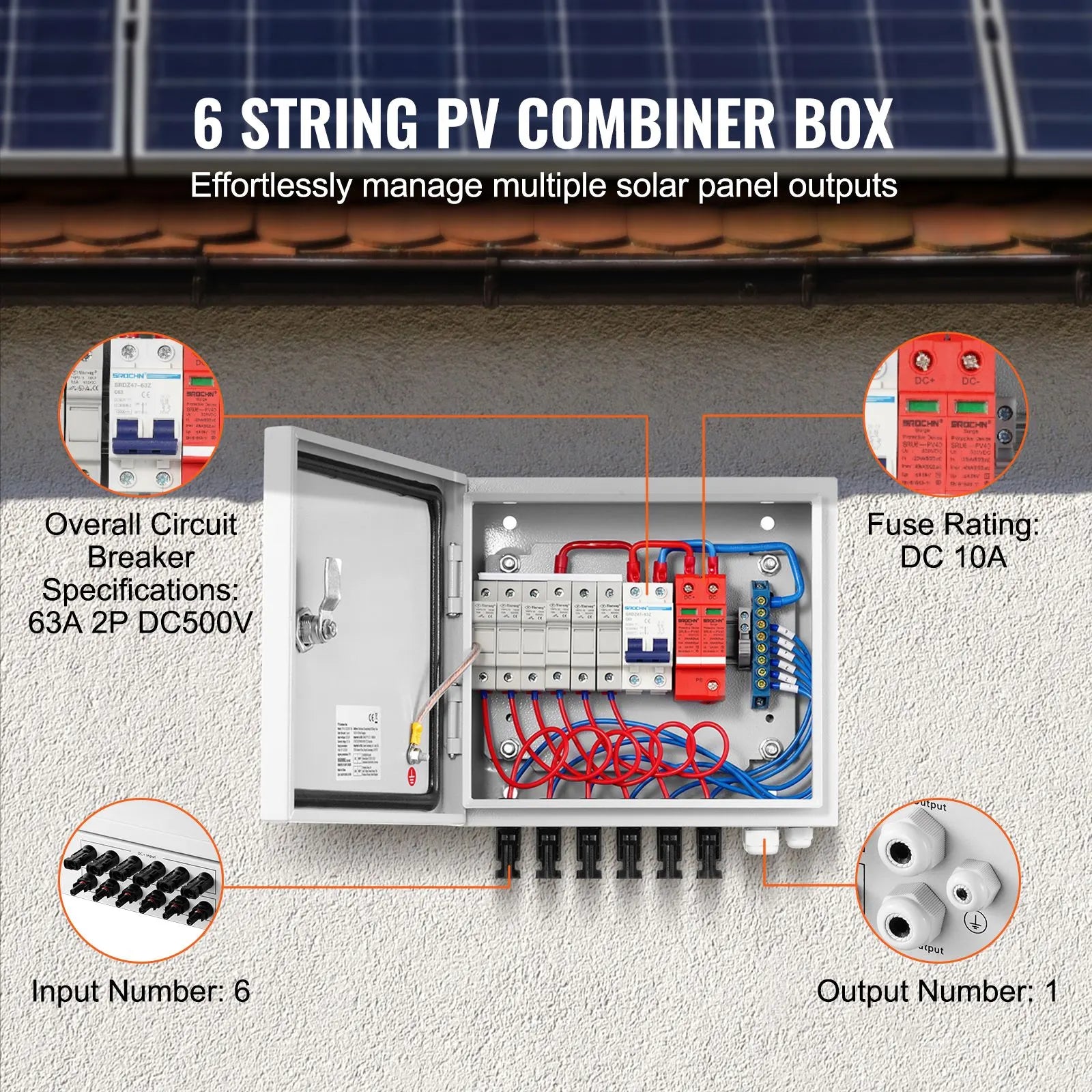 Solar PV Combiner Box 6 String 10A for Solar Panel System Steel Case IP65 - Image 3