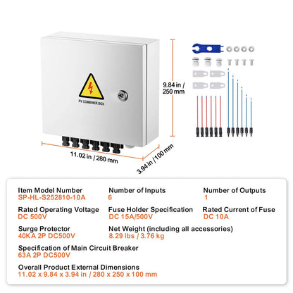 Solar PV Combiner Box 6 String 10A for Solar Panel System Steel Case IP65 - Image 7