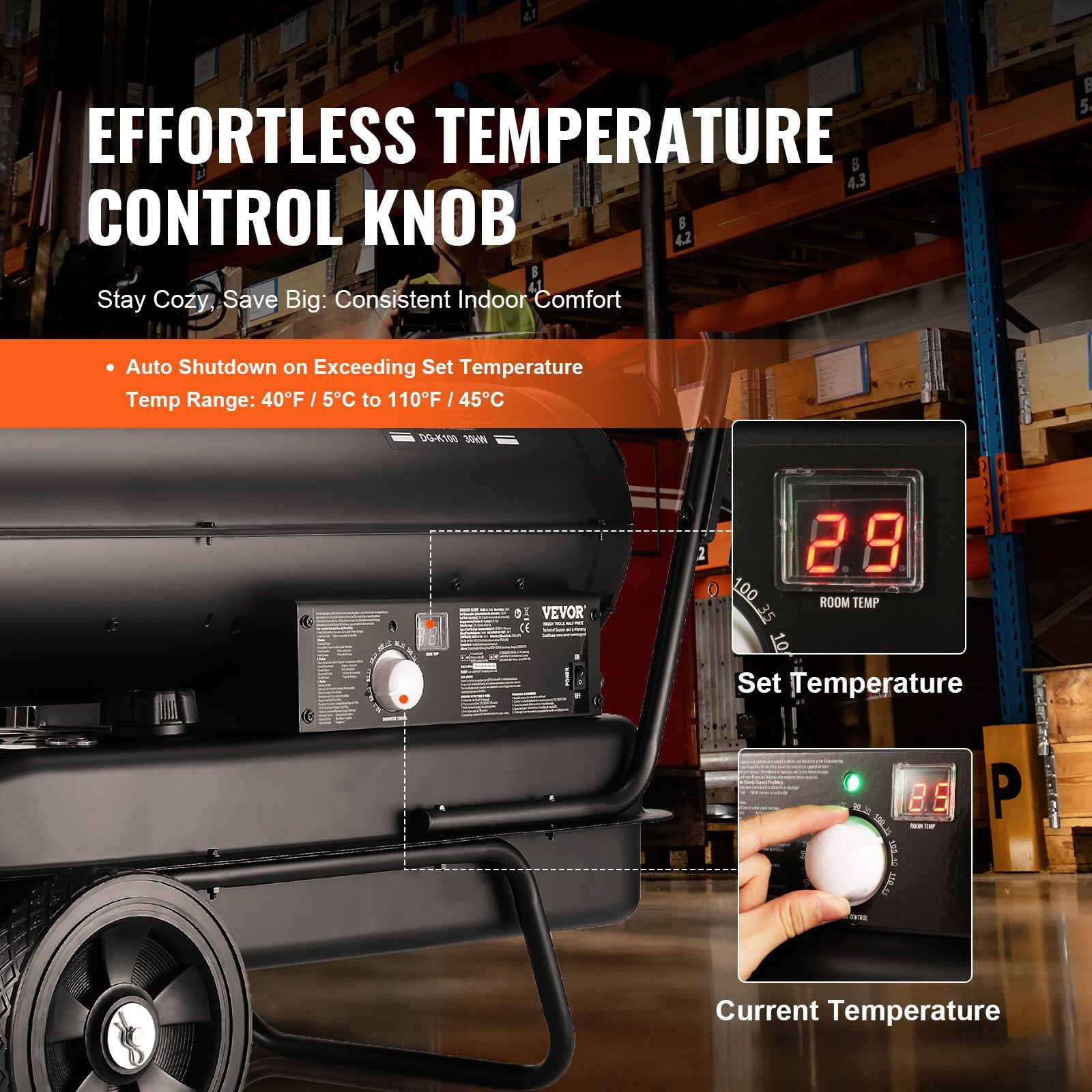 100000Btu Kerosene/Diesel Forced Air Torpedo Space Heater with Thermostat - Image 3