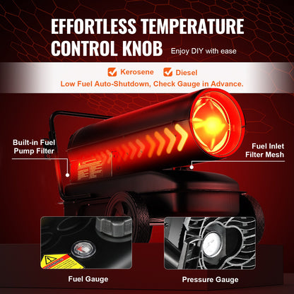 100000Btu Kerosene/Diesel Forced Air Torpedo Space Heater with Thermostat - Image 4