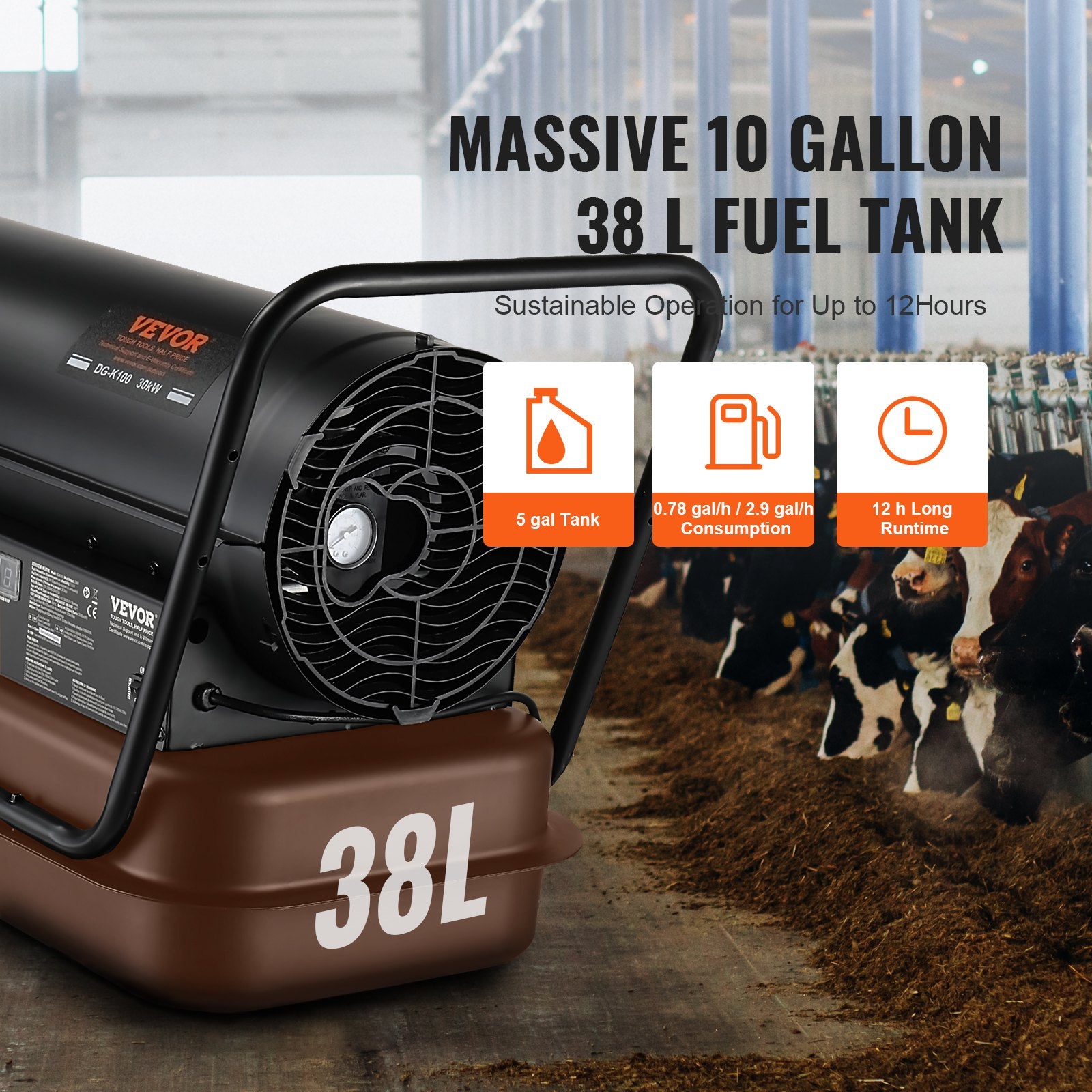 100000Btu Kerosene/Diesel Forced Air Torpedo Space Heater with Thermostat - Image 5