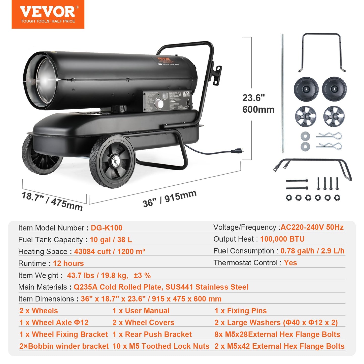 100000Btu Kerosene/Diesel Forced Air Torpedo Space Heater with Thermostat - Image 7