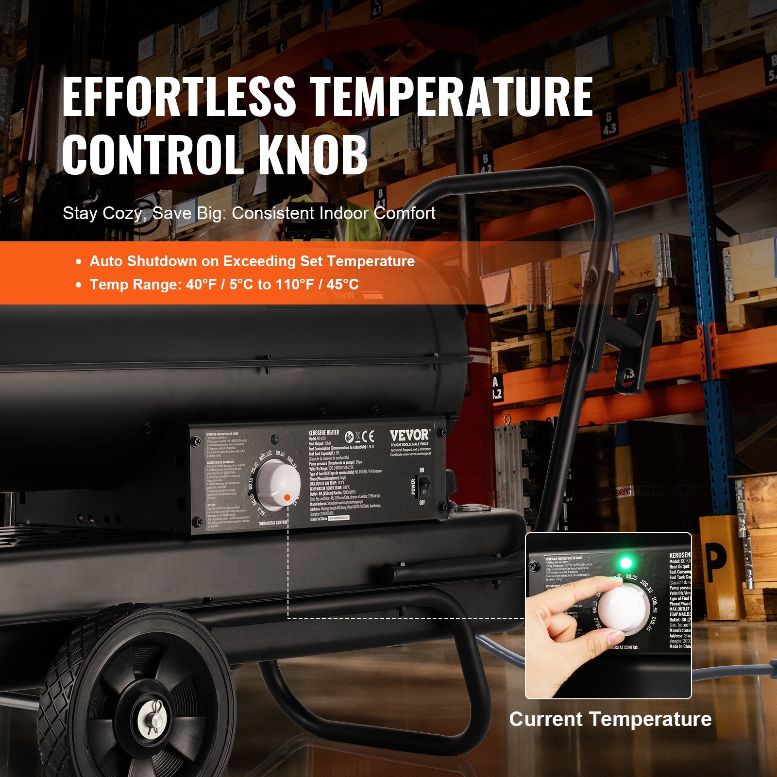 Portable Kerosene Forced Air Heater 70000 BTU Indoor Outdoor Use 5gal Tank - Image 3