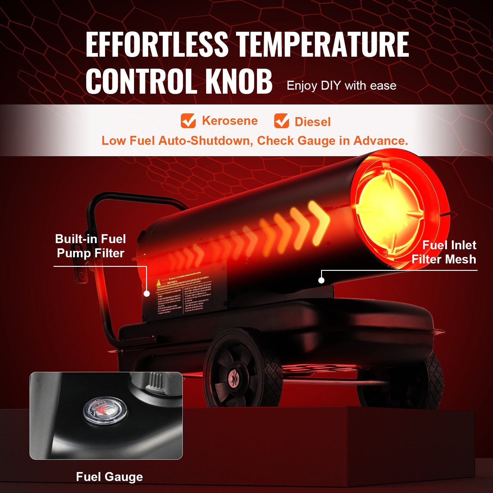 Portable Kerosene Forced Air Heater 70000 BTU Indoor Outdoor Use 5gal Tank - Image 4