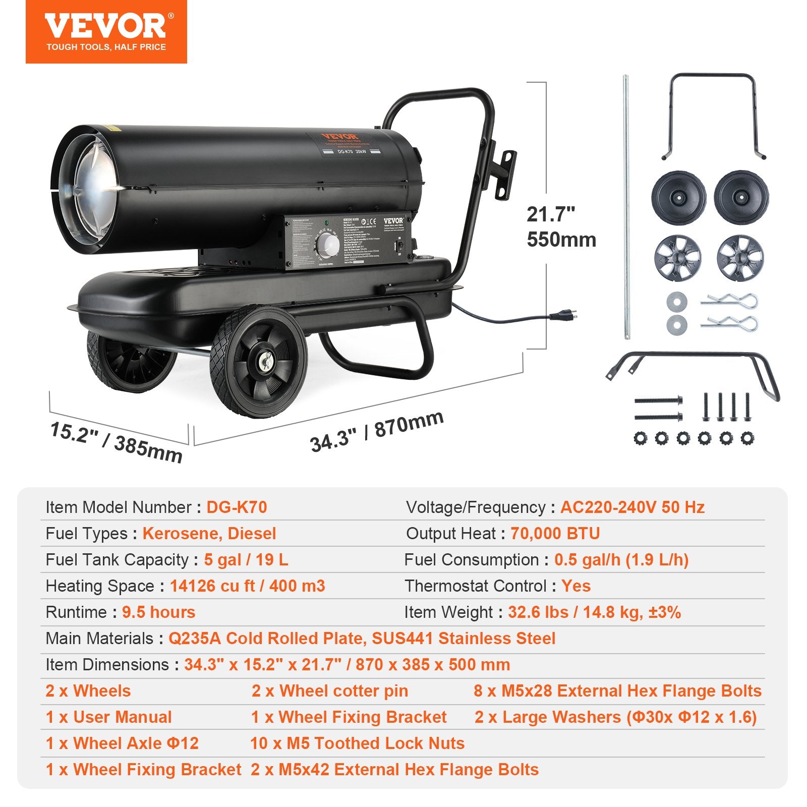 Portable Kerosene Forced Air Heater 70000 BTU Indoor Outdoor Use 5gal Tank - Image 7