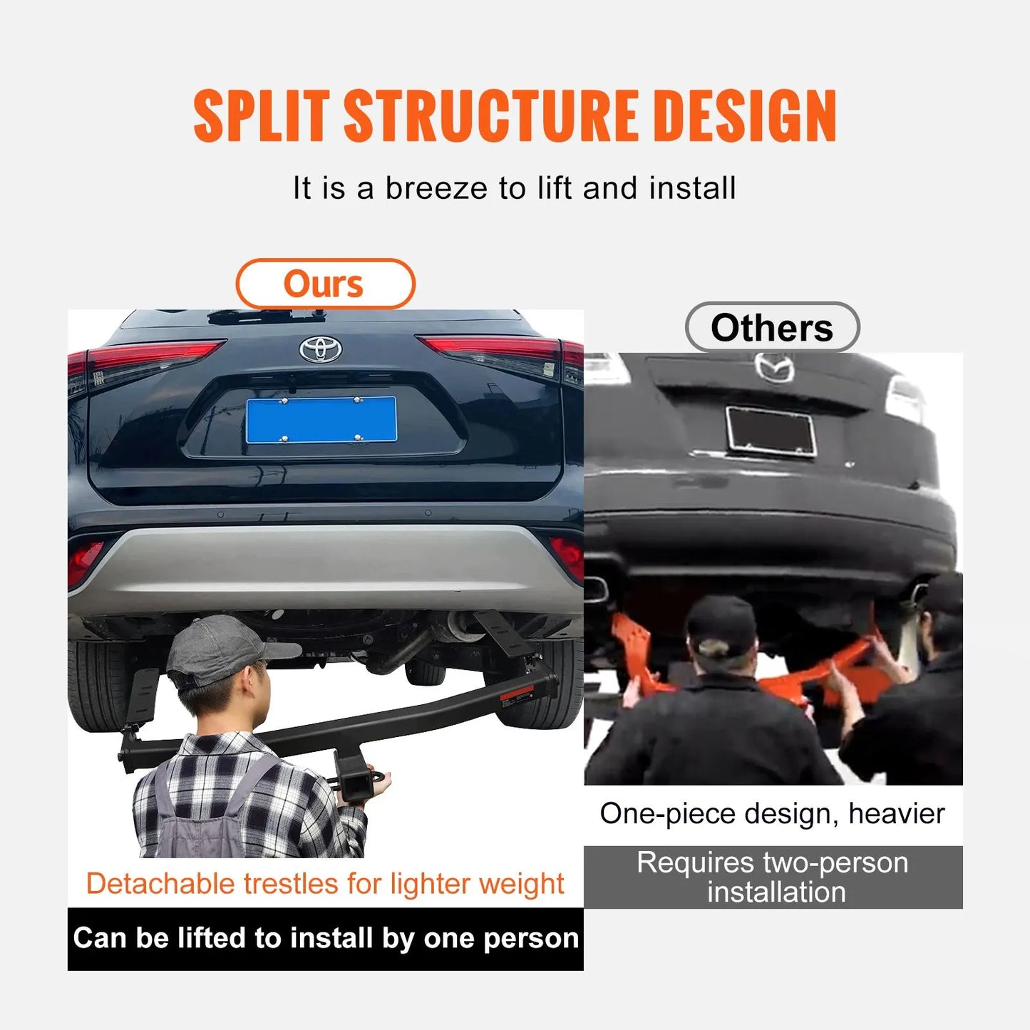 Class 3 Trailer Hitch, 2-Inch Receiver, Q455B Steel Tube Frame, Compatible with 2020-2023 Toyota Highlander, Multi-Fit Hitch to Receive Ball Mount, Cargo Carrier, Bike Rack, and Tow Hook, Black - Image 3