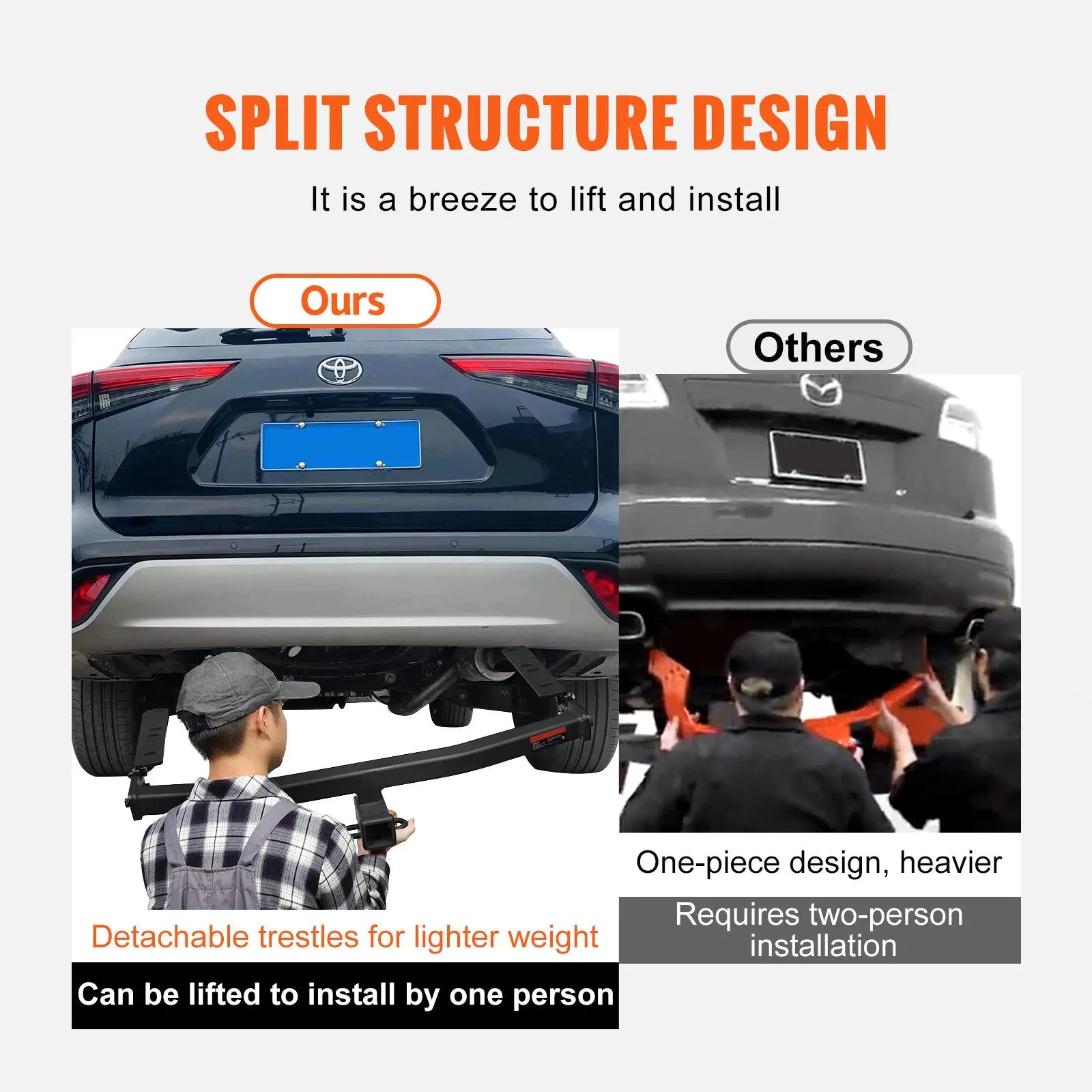 Class 3 Trailer Hitch, 2-Inch Receiver, Q455B Steel Tube Frame, Compatible with 2020-2023 Toyota Highlander, Multi-Fit Hitch to Receive Ball Mount, Cargo Carrier, Bike Rack, and Tow Hook, Black - Image 3