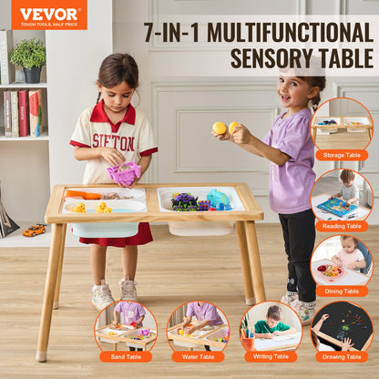 Kids Sensory Table Indoor Wooden Play Sand Water Table with 3 Storage Bins - Image 2