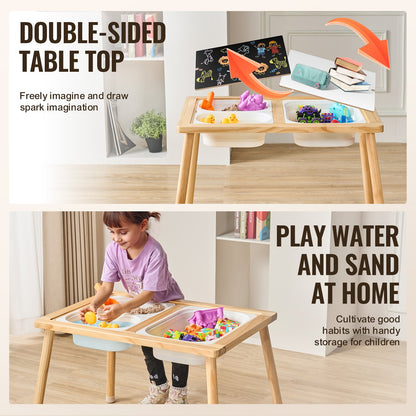 Kids Sensory Table Indoor Wooden Play Sand Water Table with 3 Storage Bins - Image 3