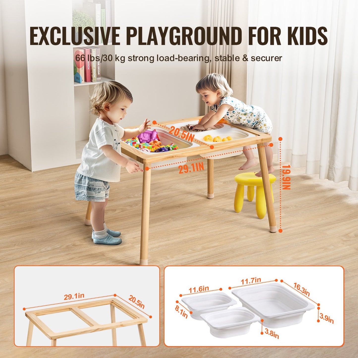 Kids Sensory Table Indoor Wooden Play Sand Water Table with 3 Storage Bins - Image 4
