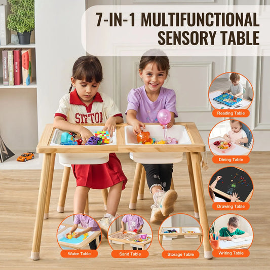 Kids Sensory Table & Chair Set Sand Water Play Table with 2 Storage Bins - Image 2