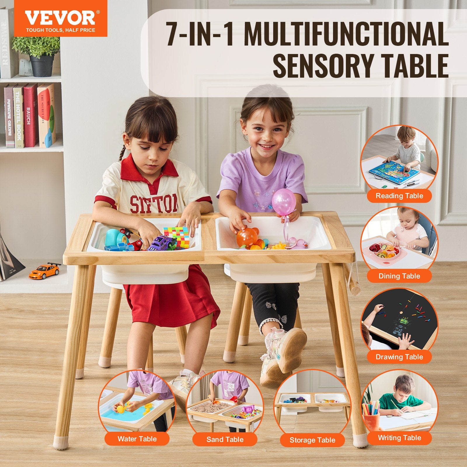 Kids Sensory Table & Chair Set Sand Water Play Table with 2 Storage Bins - Image 2