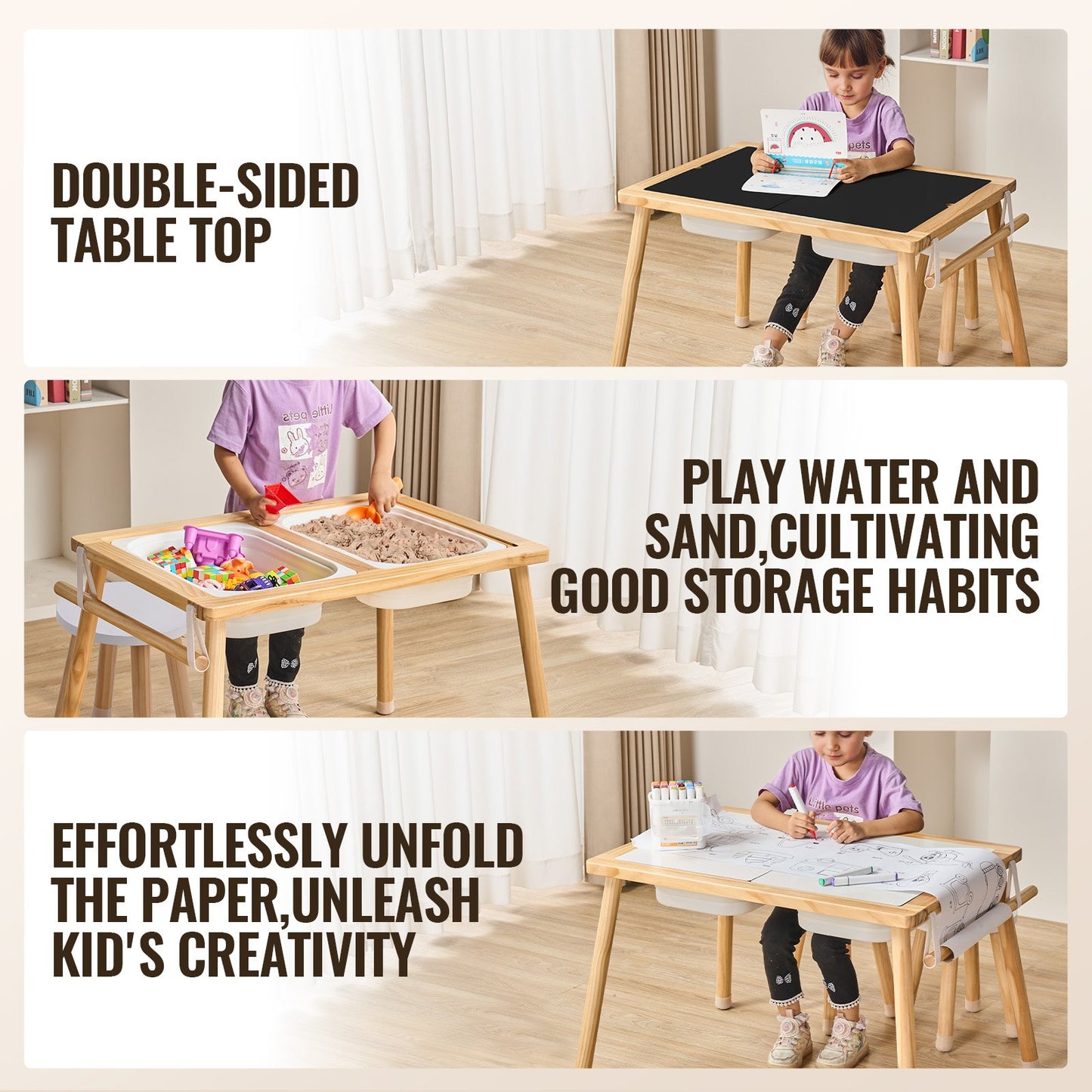 Kids Sensory Table & Chair Set Sand Water Play Table with 2 Storage Bins - Image 3