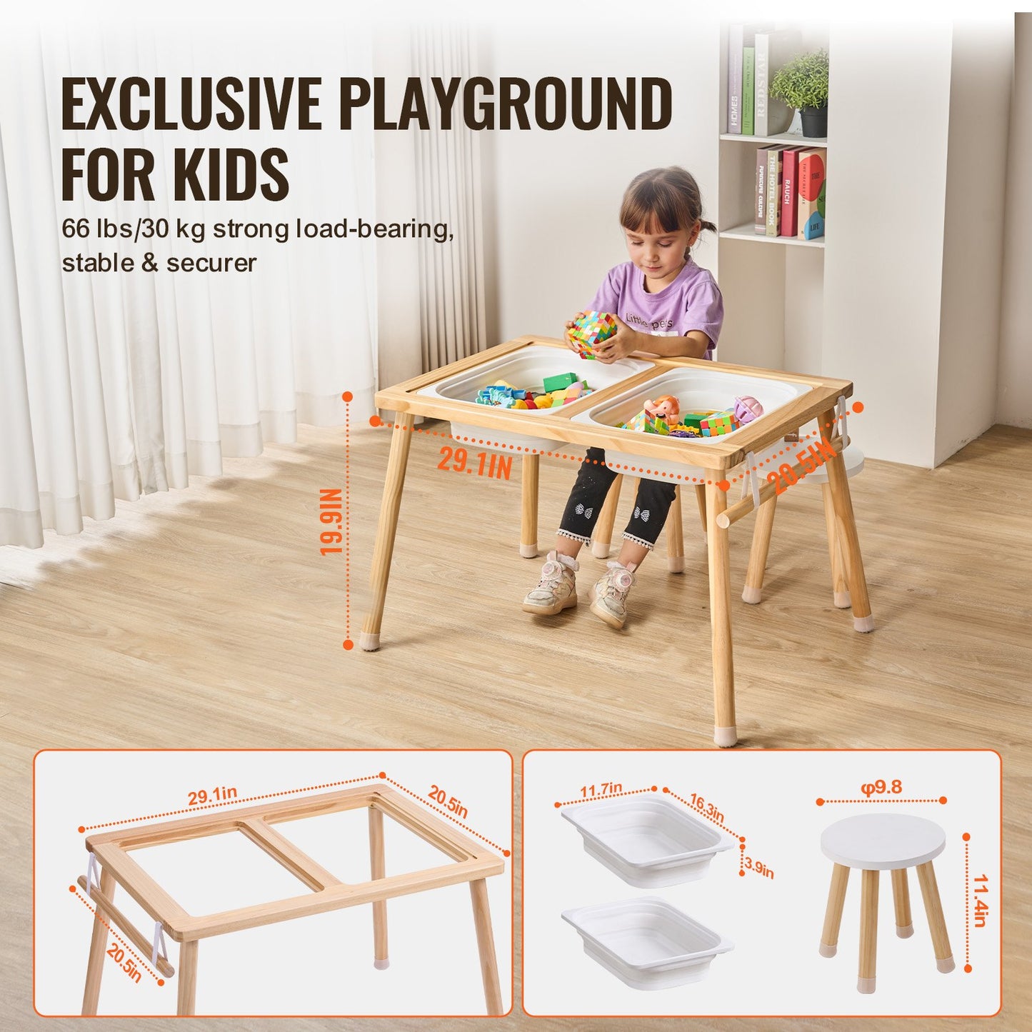 Kids Sensory Table & Chair Set Sand Water Play Table with 2 Storage Bins - Image 4
