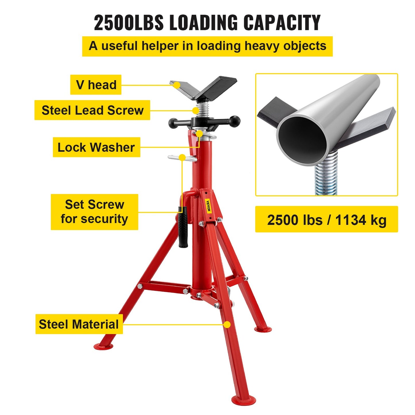 Pipe Jack Stand V-Head Foldable Legs 2500LB Max. Height 52" - Image 3