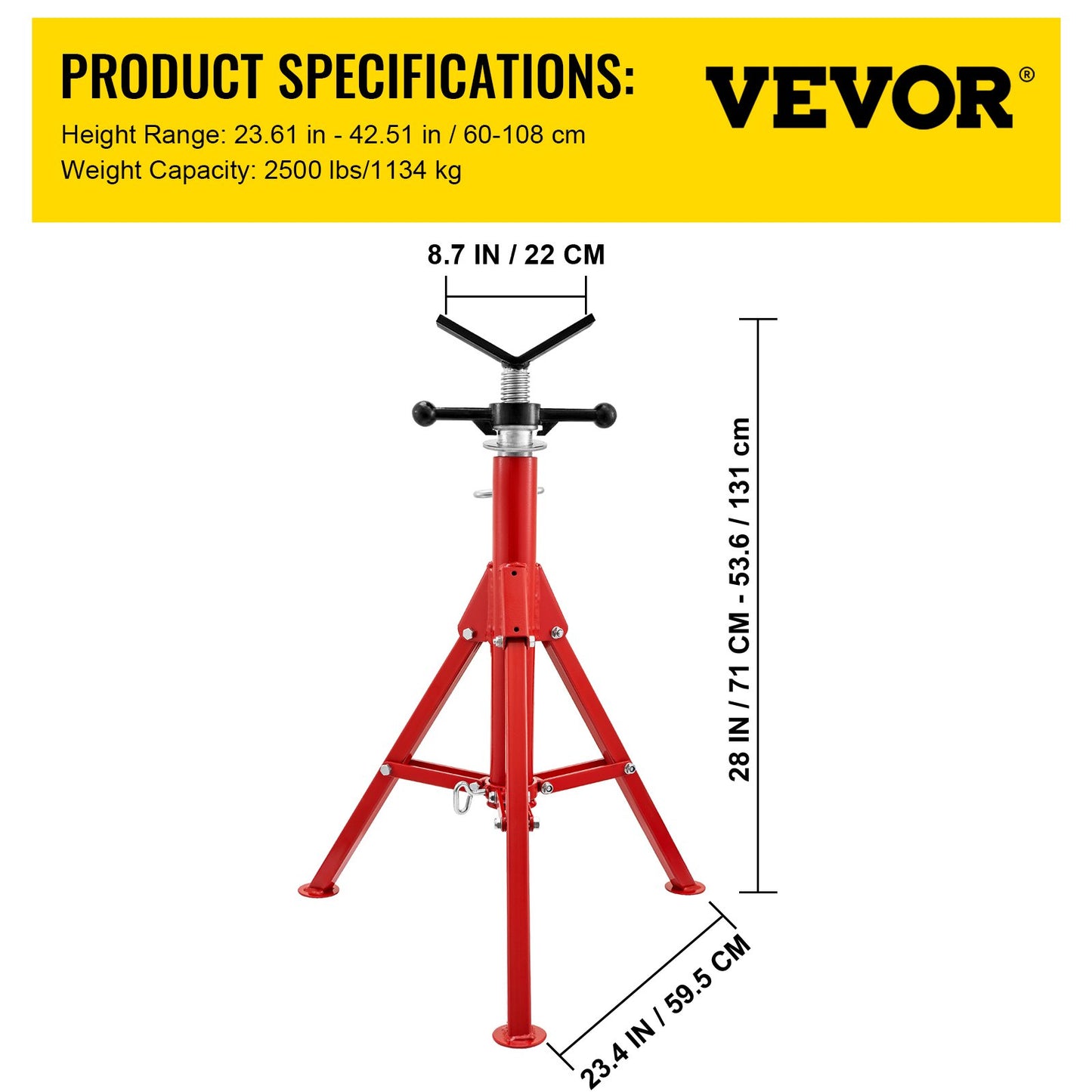 Pipe Jack Stand V-Head Foldable Legs 2500LB Max. Height 52" - Image 7