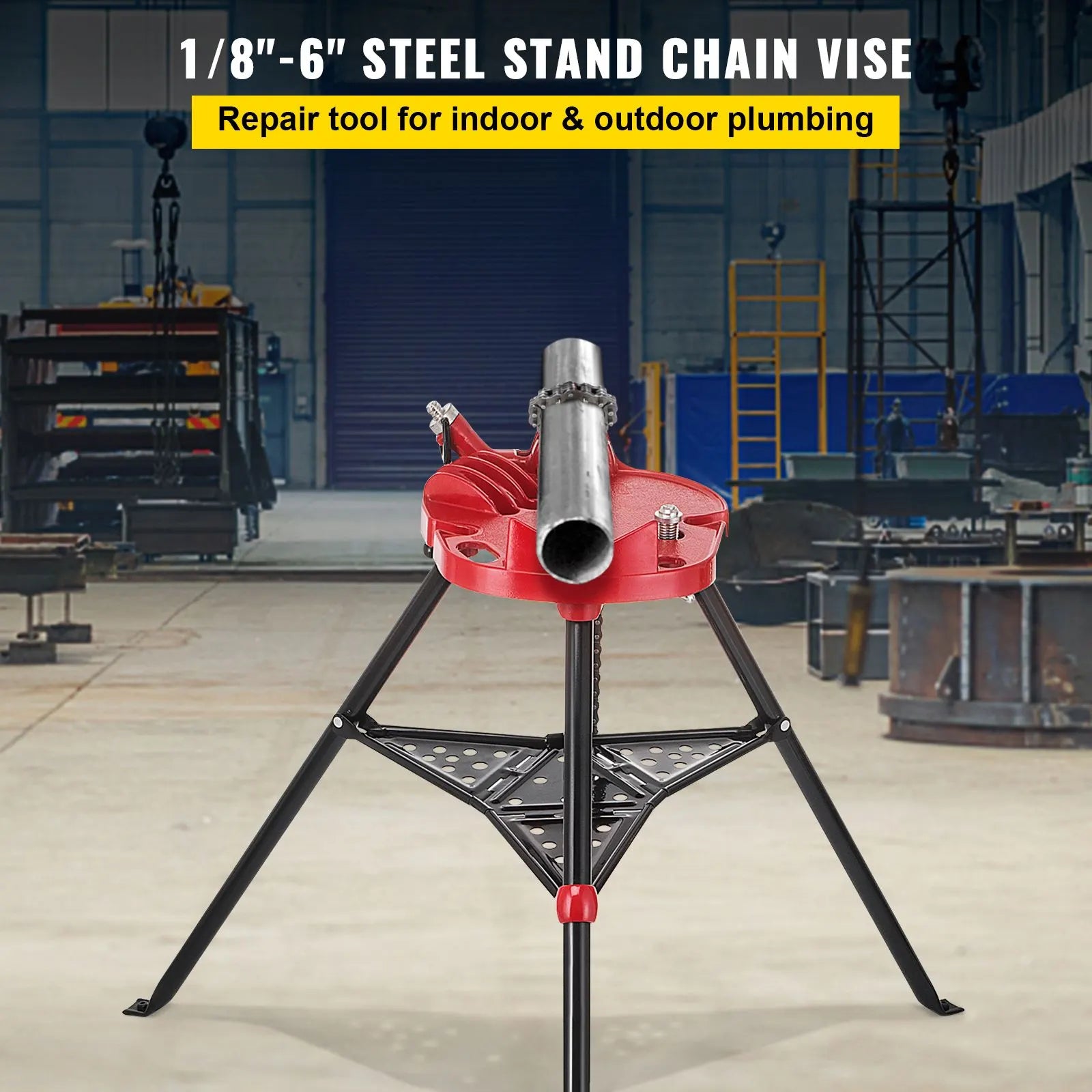 Tripod Pipe Chain Vice Stand 1/8" to 6" w/ Steel Legs & Rubber Mounts Bib - Image 2