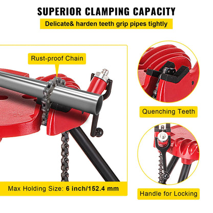 Tripod Pipe Chain Vice Stand 1/8" to 6" w/ Steel Legs & Rubber Mounts Bib - Image 3
