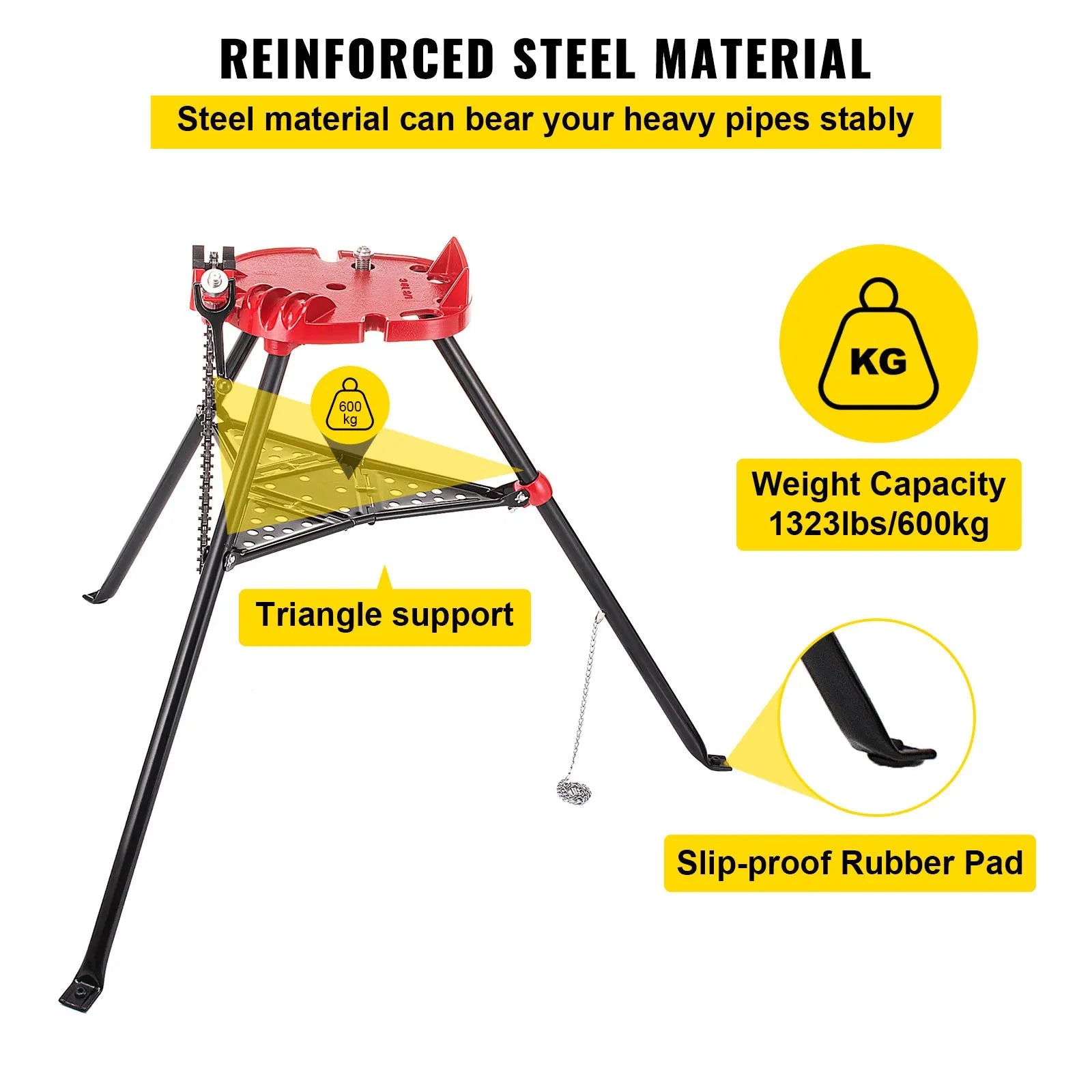 Tripod Pipe Chain Vice Stand 1/8" to 6" w/ Steel Legs & Rubber Mounts Bib - Image 6