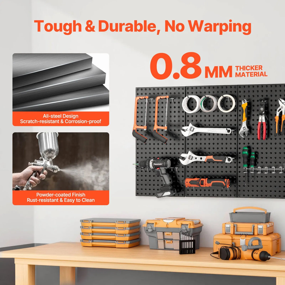 Metal Pegboard Panels609.6 x 304.8 mm3 Panels Wall Organizer for Home - Image 3