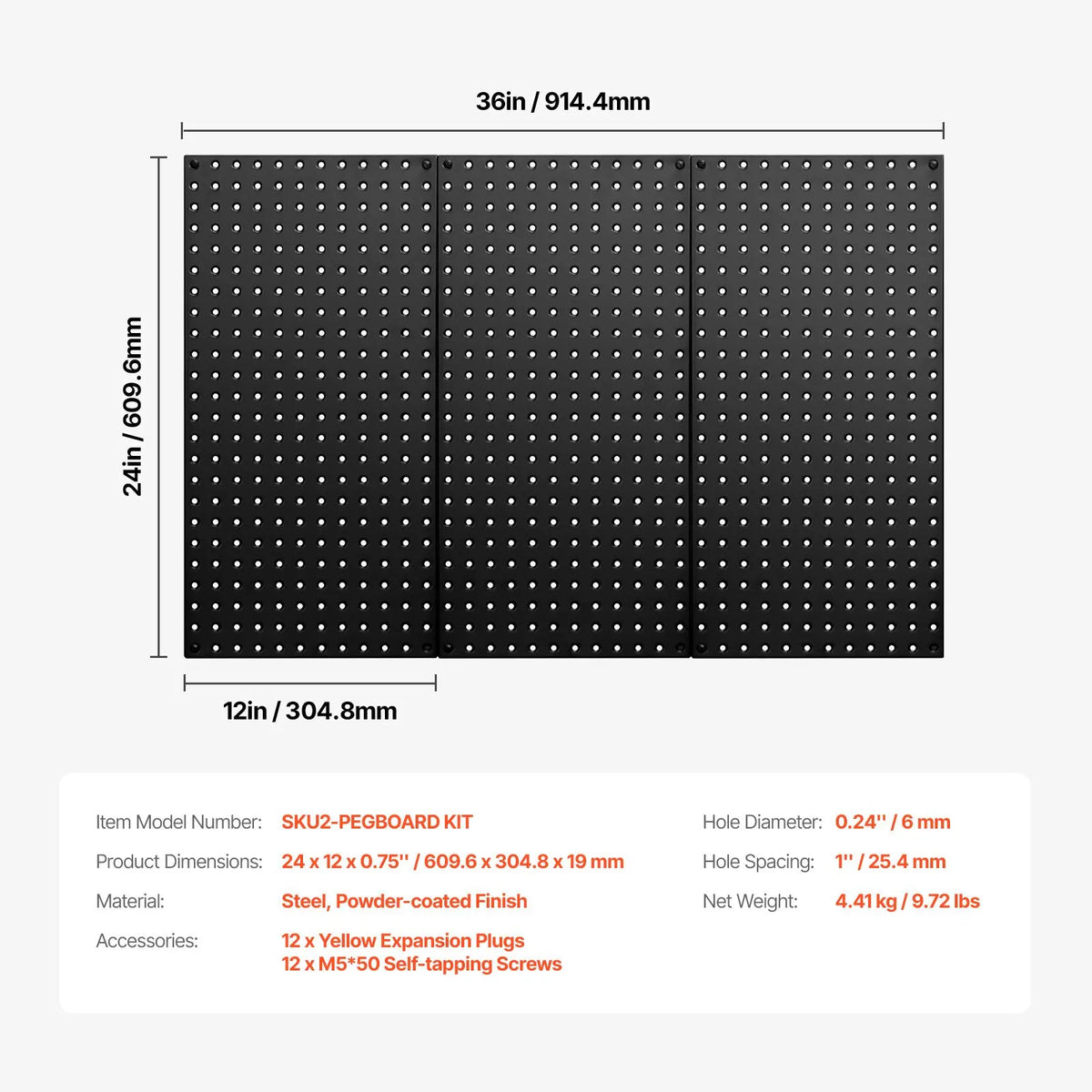 Metal Pegboard Panels609.6 x 304.8 mm3 Panels Wall Organizer for Home - Image 7
