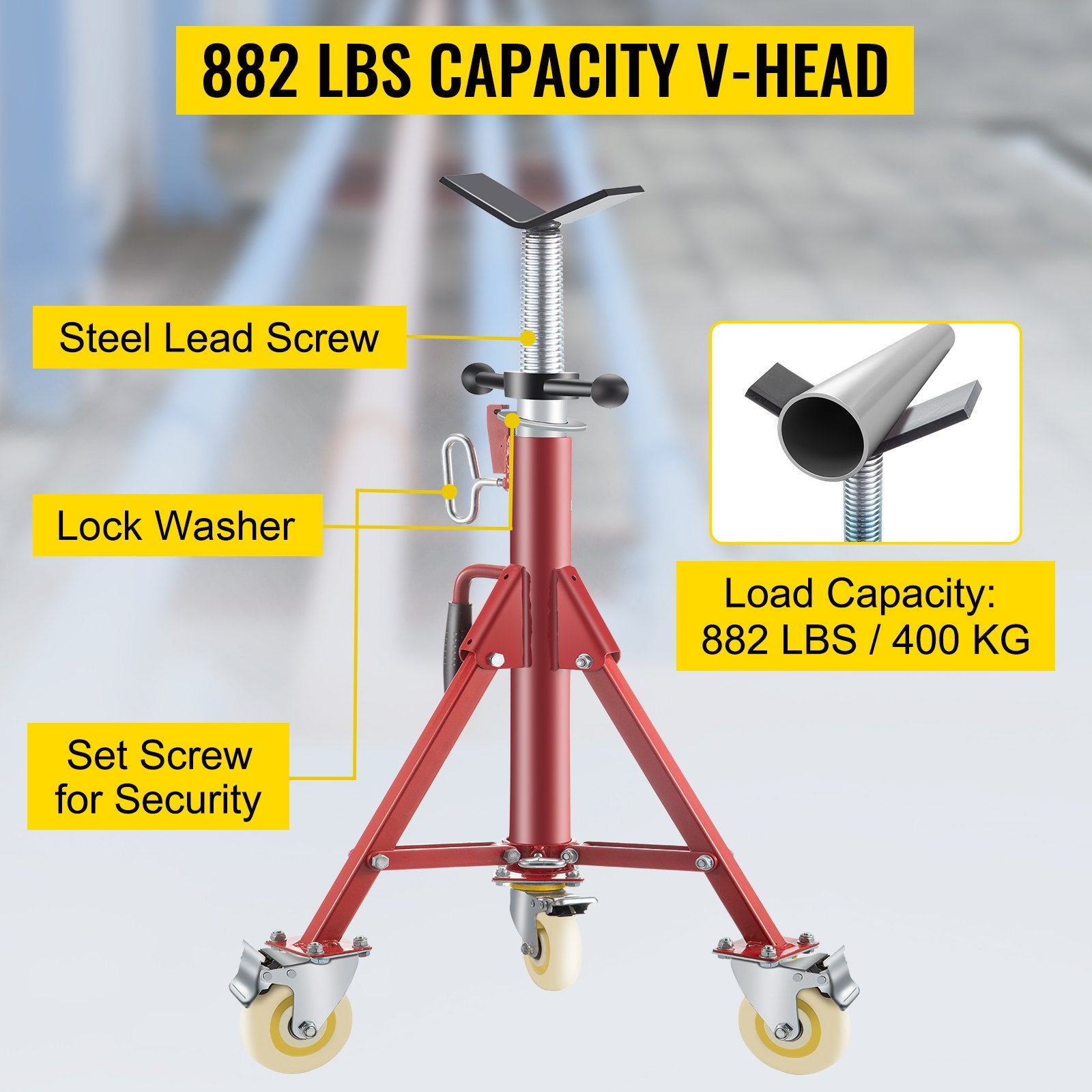 Pipe Stand, Pipe Jack Stands with Casters Adjustable Height 28-52 Inch, V Head Pipe Stand 882 LB, Folding Portable Pipe Stands 1/8 to 12 Inch Pipe Supporting, Steel Jack Stand - Image 3