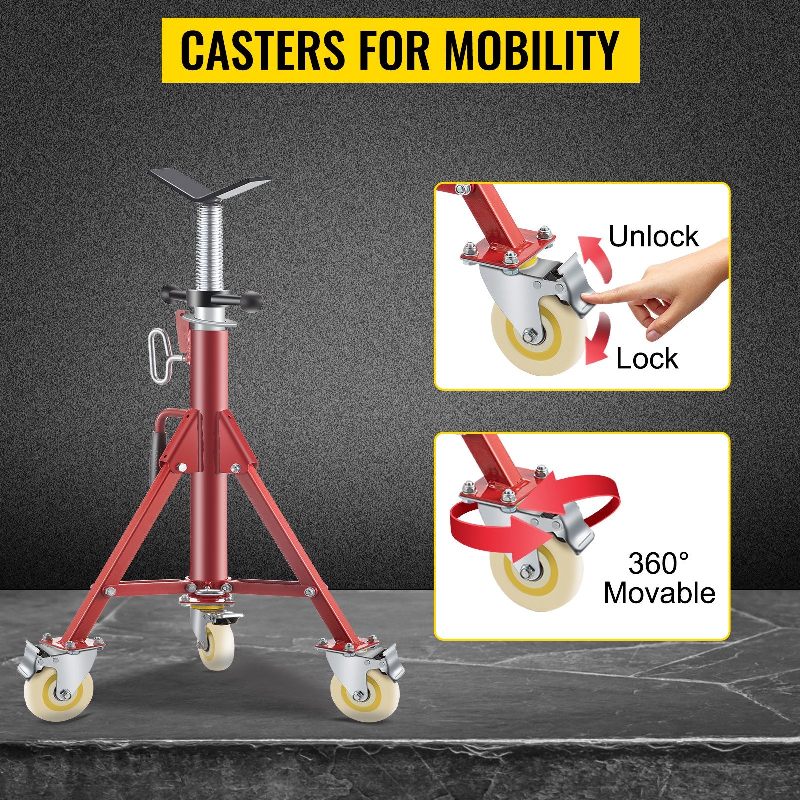 Pipe Stand, Pipe Jack Stands with Casters Adjustable Height 28-52 Inch, V Head Pipe Stand 882 LB, Folding Portable Pipe Stands 1/8 to 12 Inch Pipe Supporting, Steel Jack Stand - Image 4