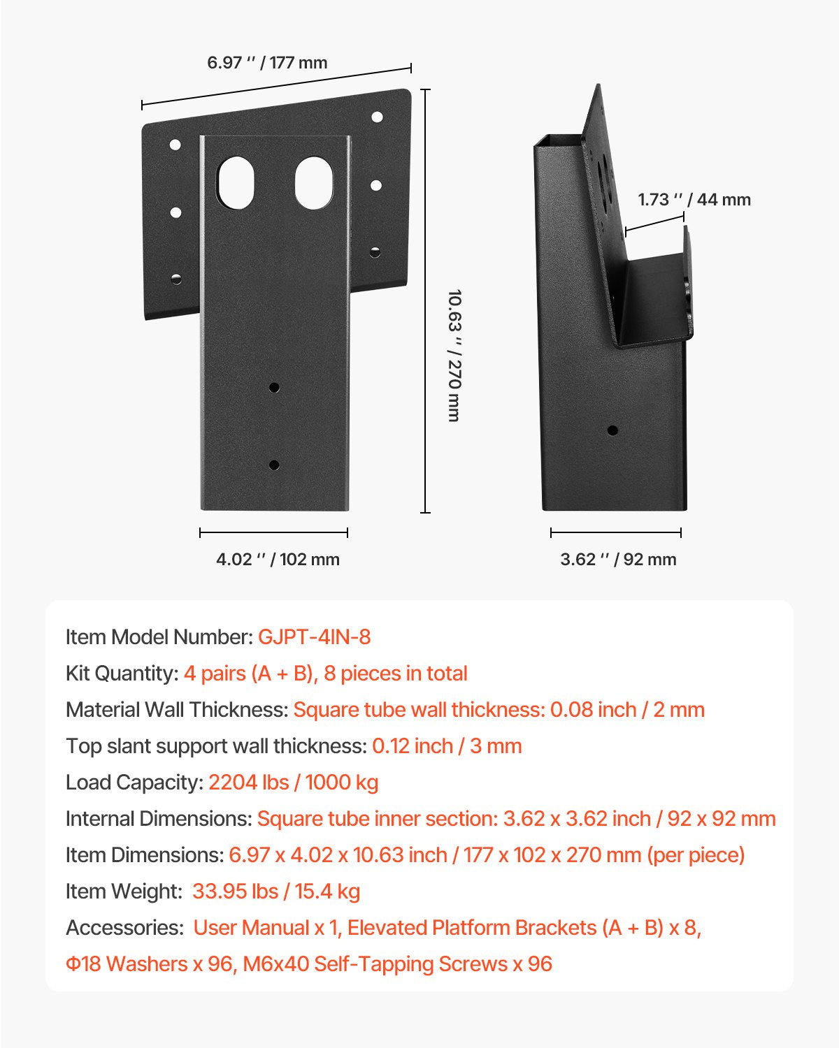 Deer Blind Brackets, Outdoor 3.6x3.6 Platform Bracket, Fit 3.5x3.5 In / 88.9x88.9 mm Lumber, 2204lbs/1000kg Capacity Steel Elevator Brackets for Deer Stand, Hunting Blinds, Shooting Shack, 8 Pcs - Image 7
