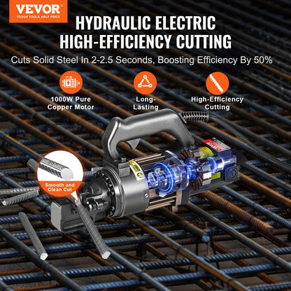 Electric Hydraulic Rebar Cutter, 1000W Portable Rebar Cutter, Cutting up to 5/8 Inch (4-16mm) #5 Rebar within 2 Seconds, High Power Steel Rebar Cutter with Oil Can Rich Accessories,Black RC-16 - Image 2