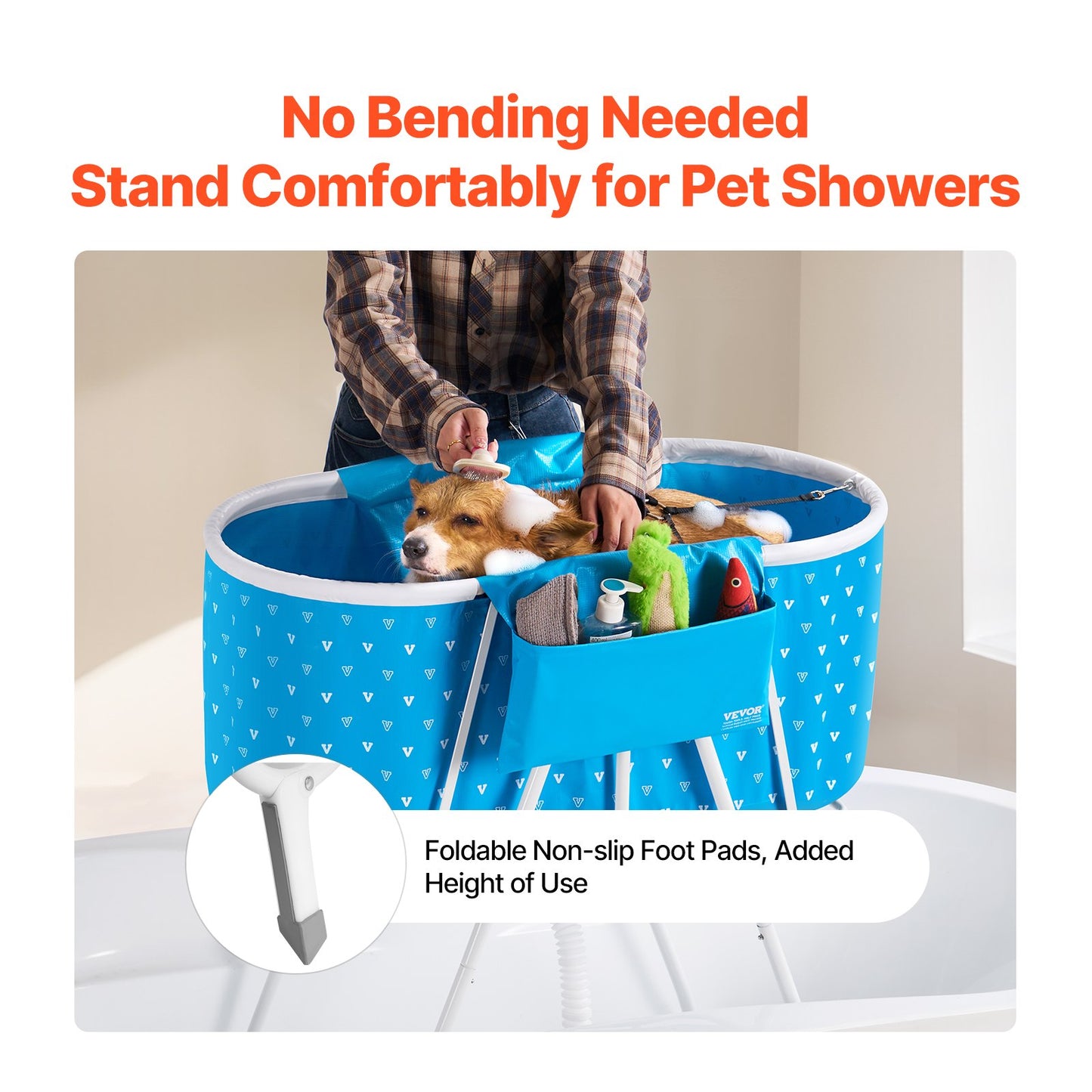 Portable Dog Bathtub, Elevated & Foldable Space-saving Pet Shower Station with Quick Drainage, Bathing Tub for Washing & Grooming Small and Medium Size Dogs and Cats Indoor & Outdoor, Light Blue - Image 3