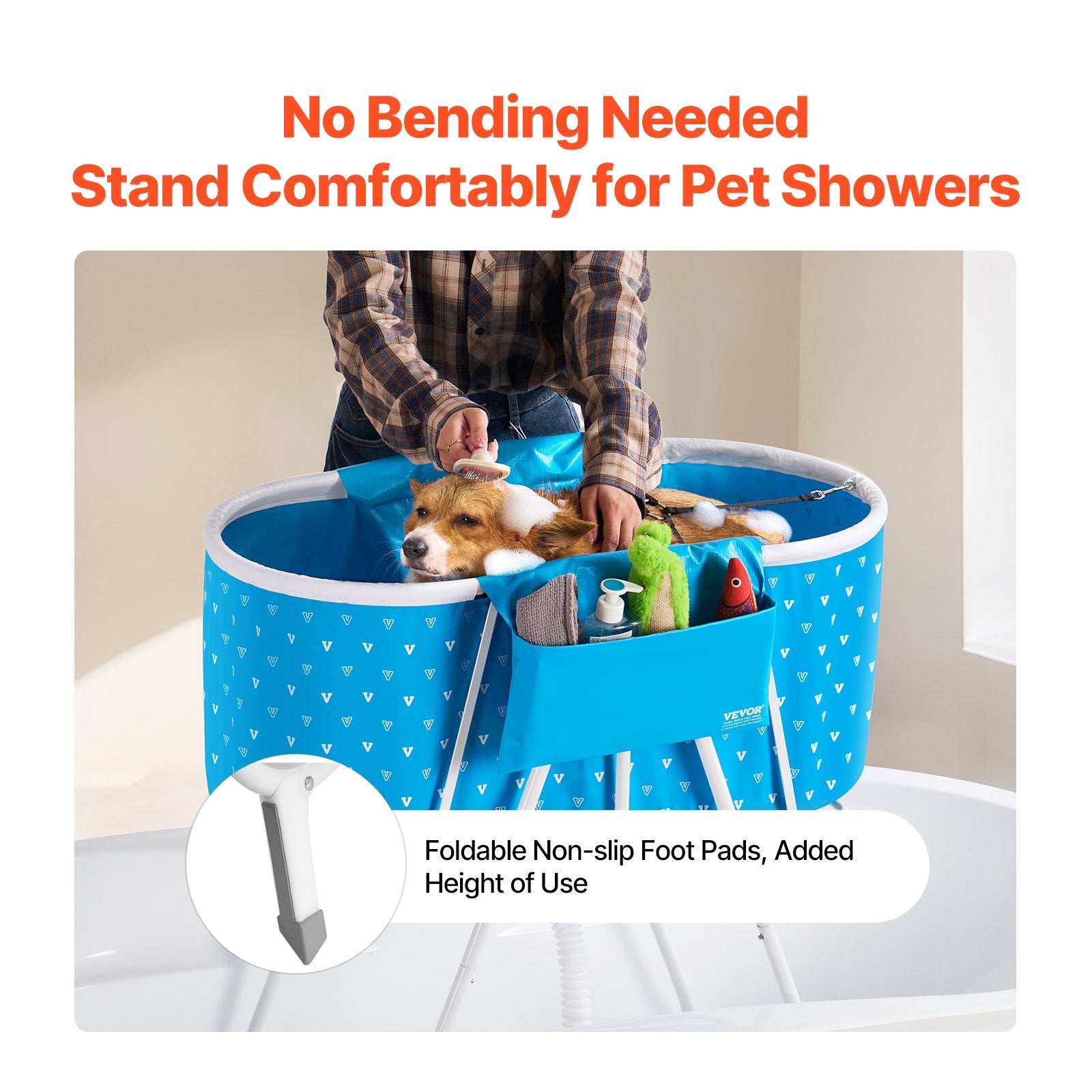 Portable Dog Bathtub, Elevated & Foldable Space-saving Pet Shower Station with Quick Drainage, Bathing Tub for Washing & Grooming Small and Medium Size Dogs and Cats Indoor & Outdoor, Light Blue - Image 3
