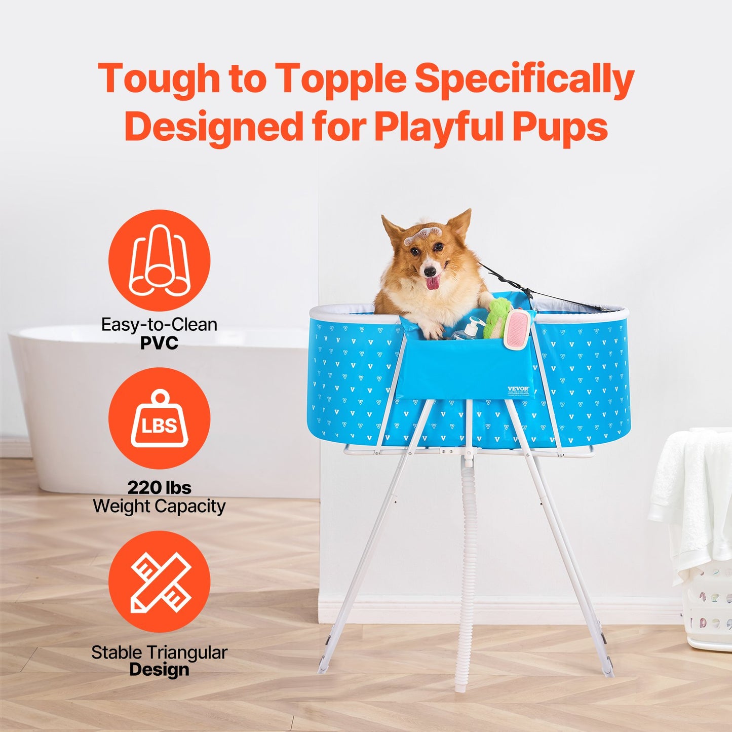Portable Dog Bathtub, Elevated & Foldable Space-saving Pet Shower Station with Quick Drainage, Bathing Tub for Washing & Grooming Small and Medium Size Dogs and Cats Indoor & Outdoor, Light Blue - Image 4
