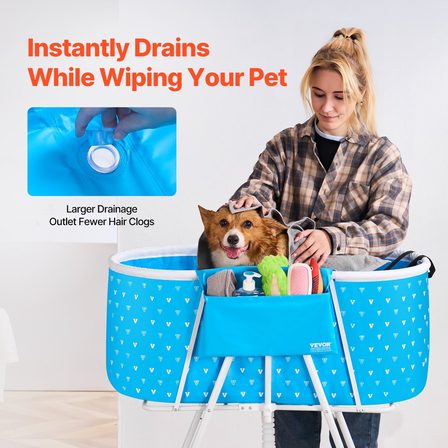 Portable Dog Bathtub, Elevated & Foldable Space-saving Pet Shower Station with Quick Drainage, Bathing Tub for Washing & Grooming Small and Medium Size Dogs and Cats Indoor & Outdoor, Light Blue - Image 5