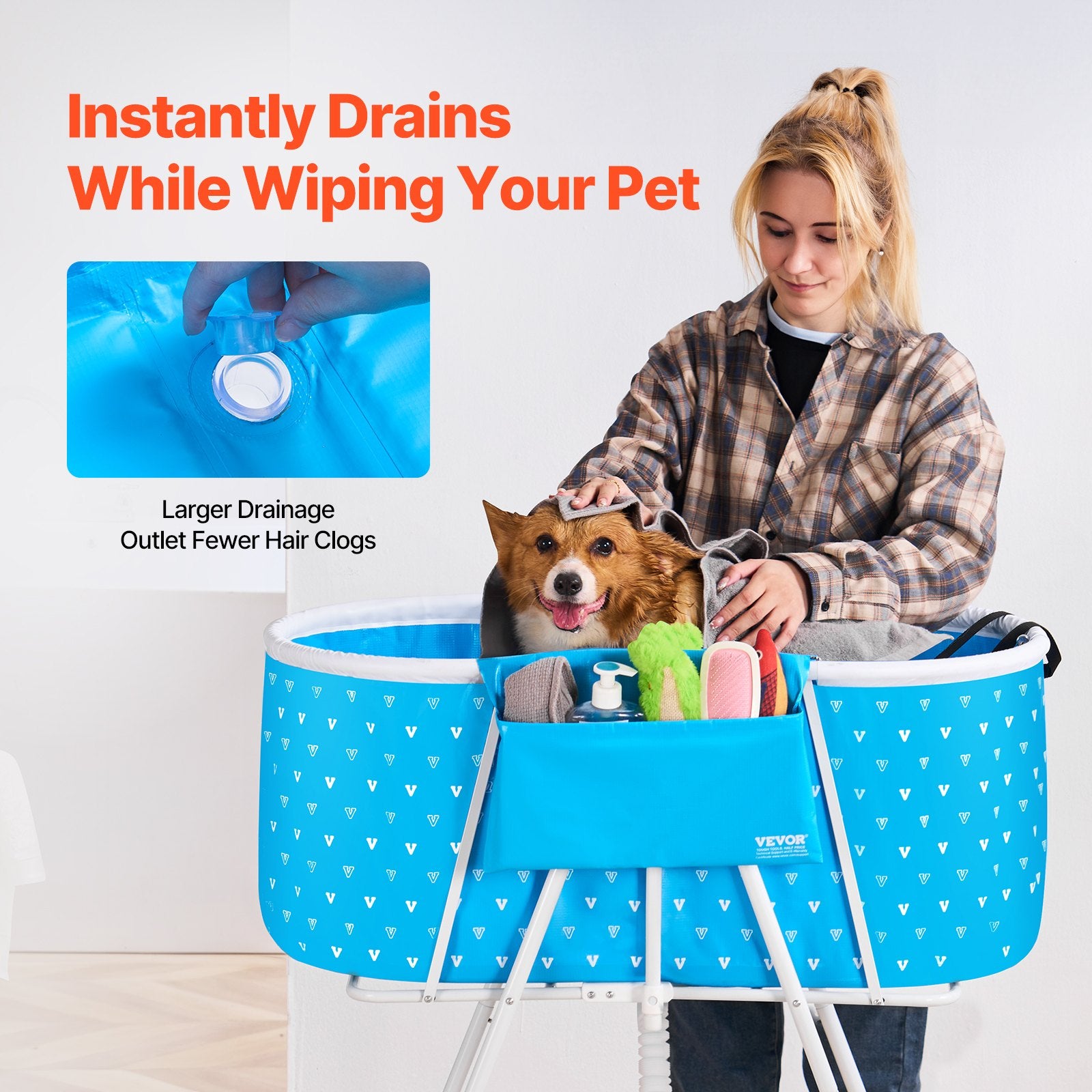 Portable Dog Bathtub, Elevated & Foldable Space-saving Pet Shower Station with Quick Drainage, Bathing Tub for Washing & Grooming Small and Medium Size Dogs and Cats Indoor & Outdoor, Light Blue - Image 5