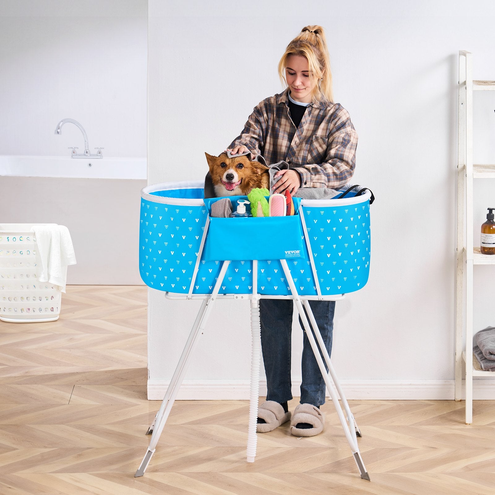 Portable Dog Bathtub, Elevated & Foldable Space-saving Pet Shower Station with Quick Drainage, Bathing Tub for Washing & Grooming Small and Medium Size Dogs and Cats Indoor & Outdoor, Light Blue - Image 8