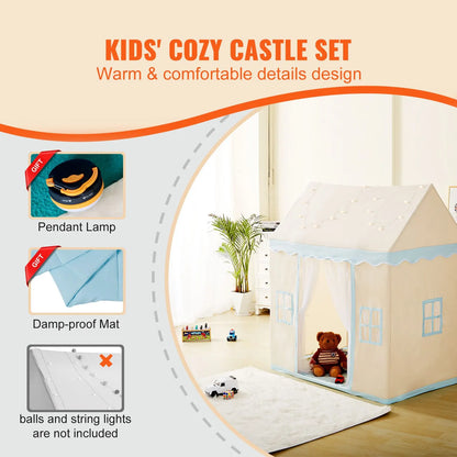Kids Play Tent, Kids Tent for Kids 1-5 Years Old, Toddler Tent with Mat and Tent Lamp, Tent for Kids with Windows for Indoor and Outdoor, Play House Castle Tent for Boys and Girls, Beige - Image 2