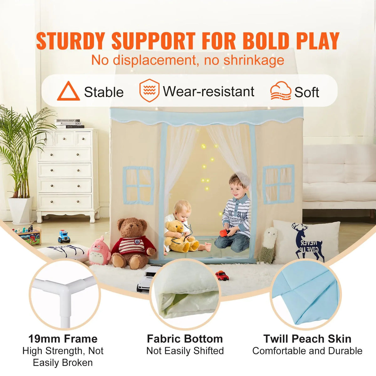 Kids Play Tent, Kids Tent for Kids 1-5 Years Old, Toddler Tent with Mat and Tent Lamp, Tent for Kids with Windows for Indoor and Outdoor, Play House Castle Tent for Boys and Girls, Beige - Image 3
