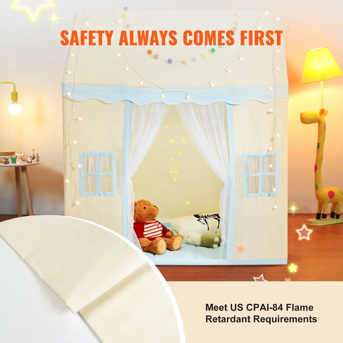 Kids Play Tent, Kids Tent for Kids 1-5 Years Old, Toddler Tent with Mat and Tent Lamp, Tent for Kids with Windows for Indoor and Outdoor, Play House Castle Tent for Boys and Girls, Beige - Image 4