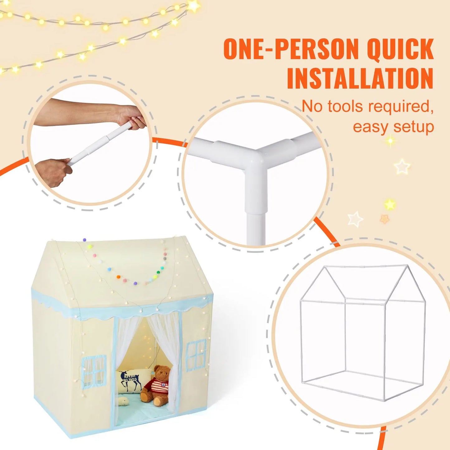Kids Play Tent, Kids Tent for Kids 1-5 Years Old, Toddler Tent with Mat and Tent Lamp, Tent for Kids with Windows for Indoor and Outdoor, Play House Castle Tent for Boys and Girls, Beige - Image 5