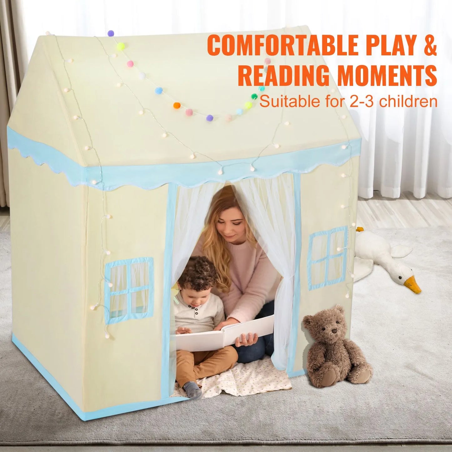 Kids Play Tent, Kids Tent for Kids 1-5 Years Old, Toddler Tent with Mat and Tent Lamp, Tent for Kids with Windows for Indoor and Outdoor, Play House Castle Tent for Boys and Girls, Beige - Image 6