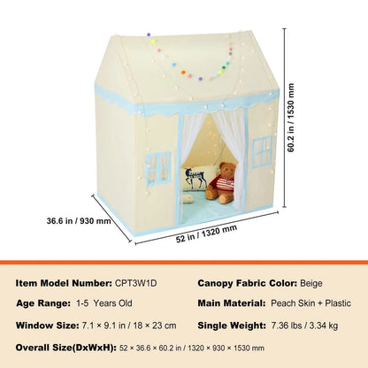 Kids Play Tent, Kids Tent for Kids 1-5 Years Old, Toddler Tent with Mat and Tent Lamp, Tent for Kids with Windows for Indoor and Outdoor, Play House Castle Tent for Boys and Girls, Beige - Image 7