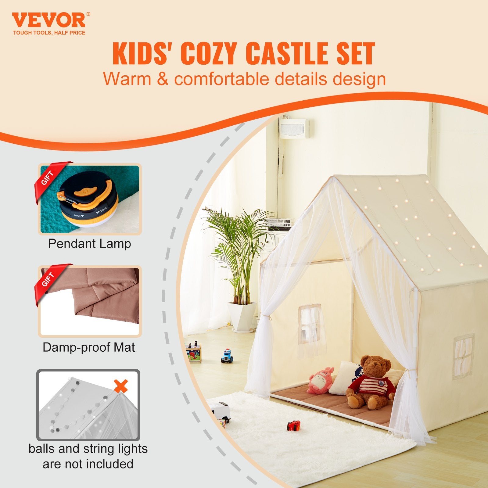 Kids Play Tent, Kids Tent for Kids 1-5 Years Old, Toddler Tent with Mat and Tent Lamp, Tent for Kids with Windows for Indoor and Outdoor, Yurt Tent for Boys and Girls, Beige - Image 2