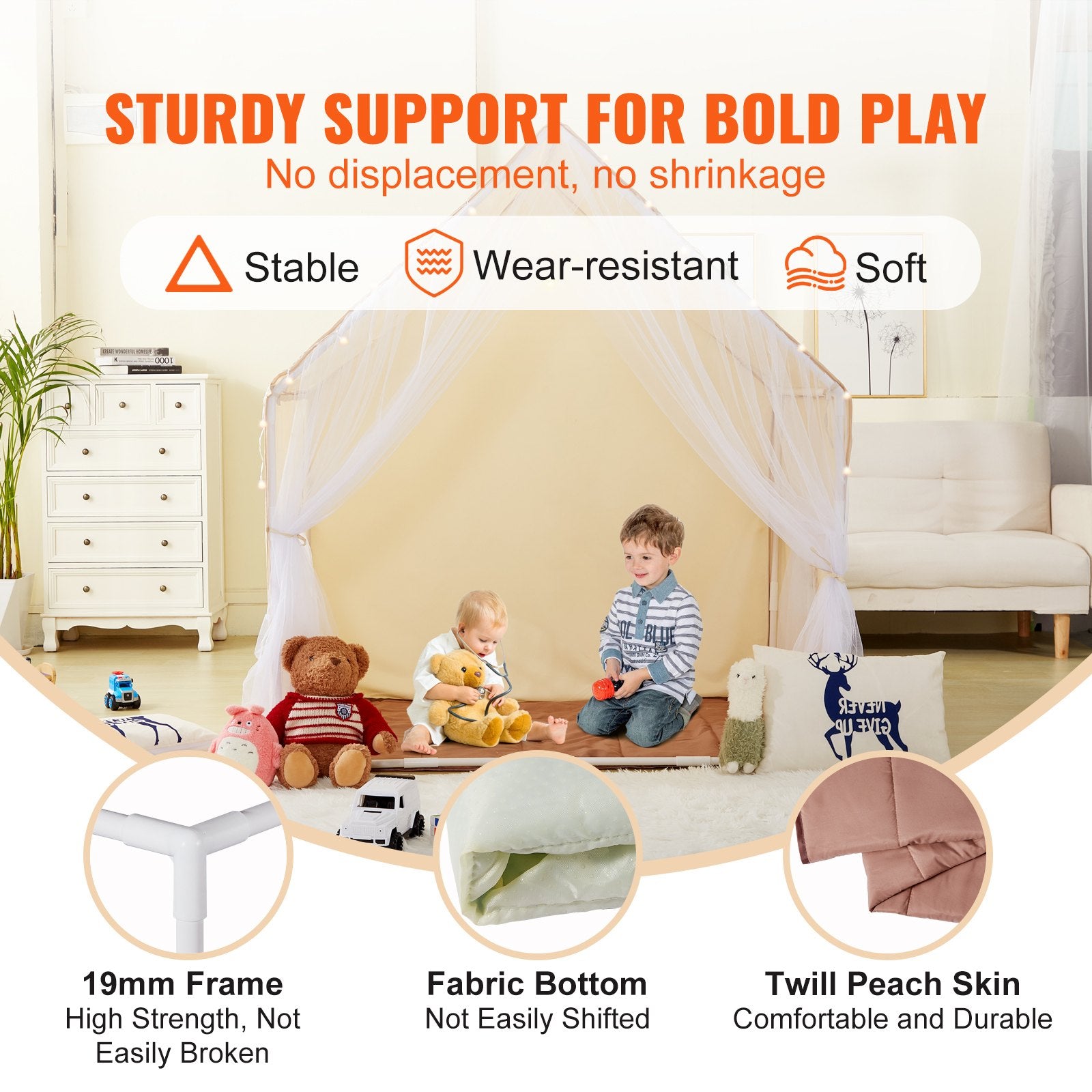 Kids Play Tent, Kids Tent for Kids 1-5 Years Old, Toddler Tent with Mat and Tent Lamp, Tent for Kids with Windows for Indoor and Outdoor, Yurt Tent for Boys and Girls, Beige - Image 3