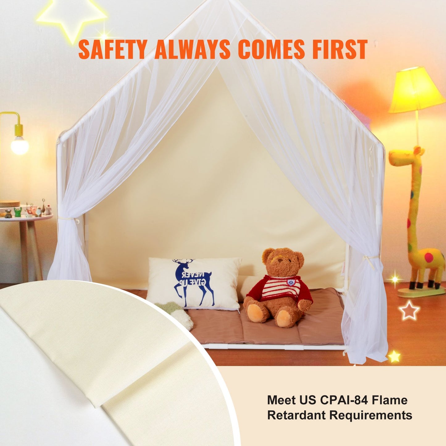 Kids Play Tent, Kids Tent for Kids 1-5 Years Old, Toddler Tent with Mat and Tent Lamp, Tent for Kids with Windows for Indoor and Outdoor, Yurt Tent for Boys and Girls, Beige - Image 4