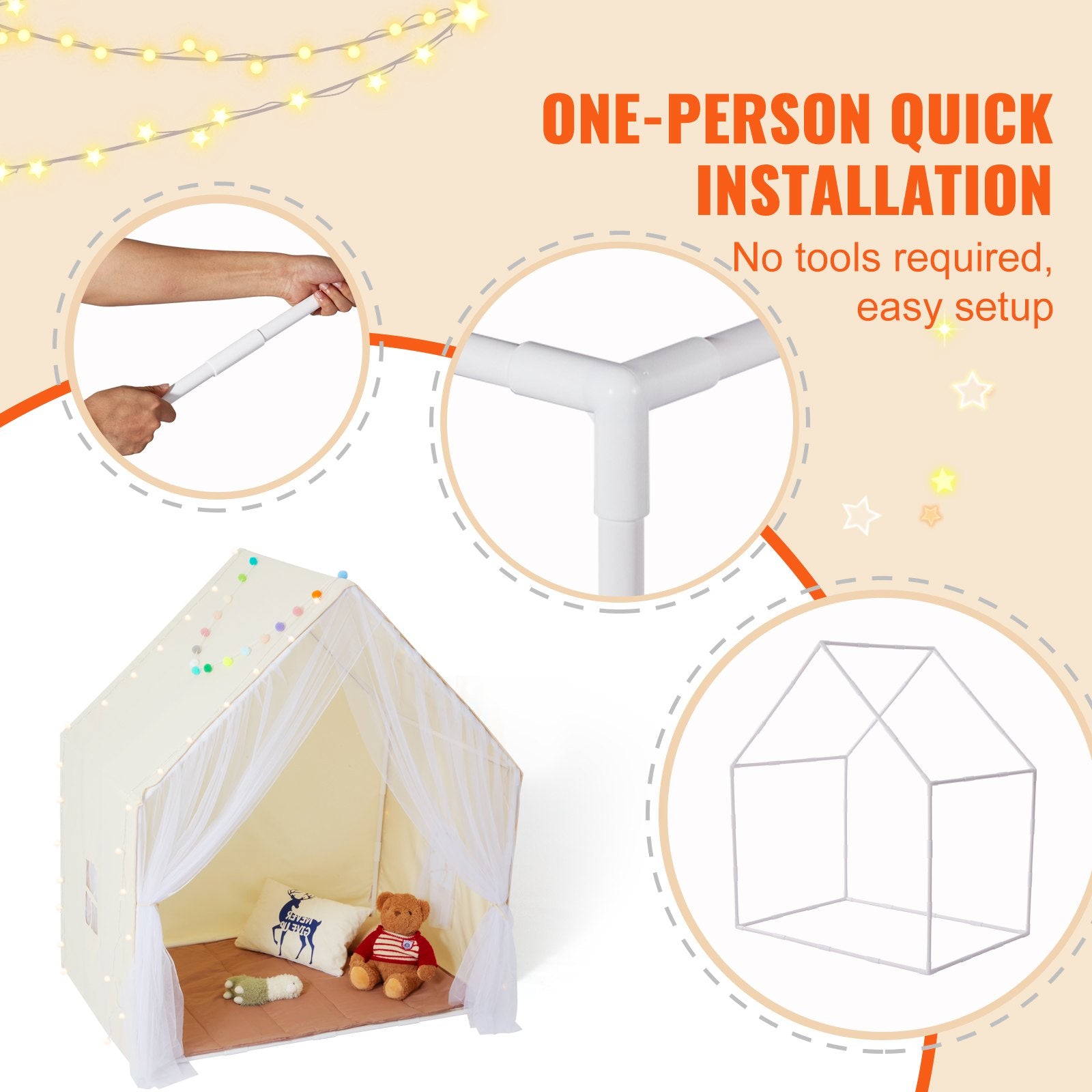 Kids Play Tent, Kids Tent for Kids 1-5 Years Old, Toddler Tent with Mat and Tent Lamp, Tent for Kids with Windows for Indoor and Outdoor, Yurt Tent for Boys and Girls, Beige - Image 5
